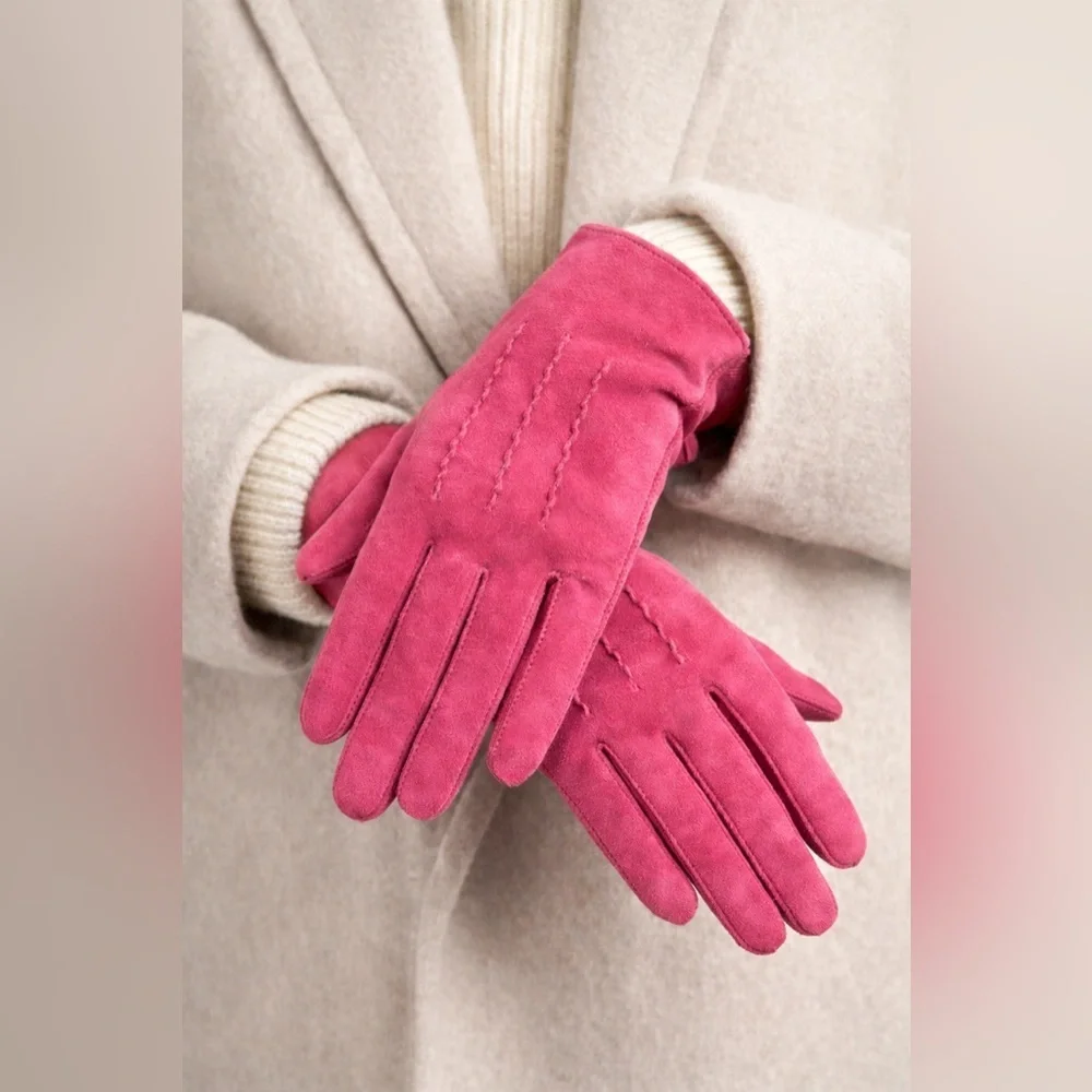 NWT J.Crew Italian Suede Tech-Touch Gloves Cashmere lined Fuchsia Pink sz Small